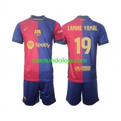Camisola FC Barcelona UCL Font Lamine Yamal 19 Criança Equipamento Primeiro 2024-2025 Manga Curta
